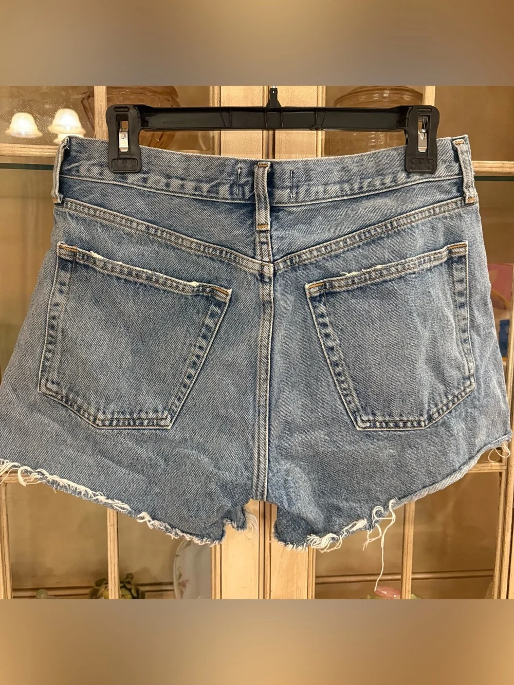 Agolde Parker Long Distressed Blue Denim Shorts Made from Organic Cotton